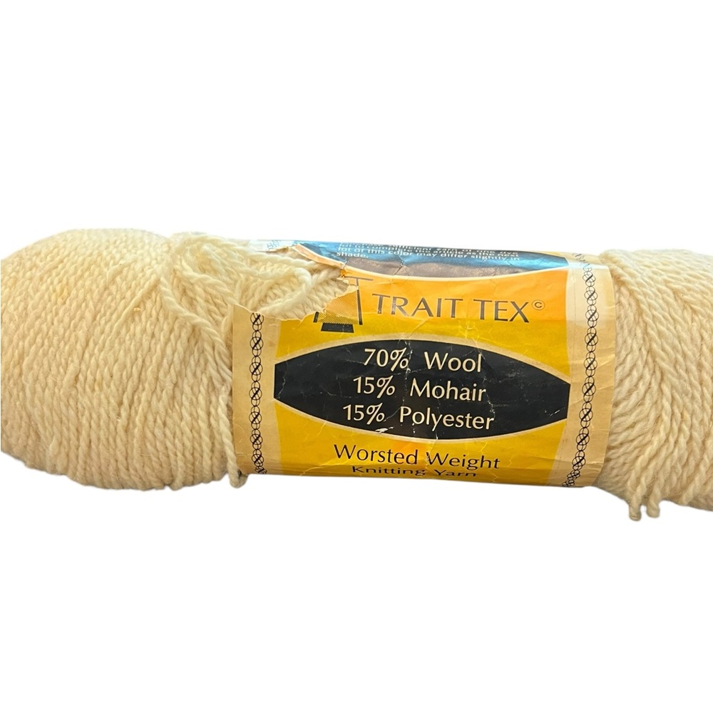 VTG 60s 70s Trait‎ Tex Yarn White 25081 4 Ounce Skein New Old Stock 2 Ply Wool